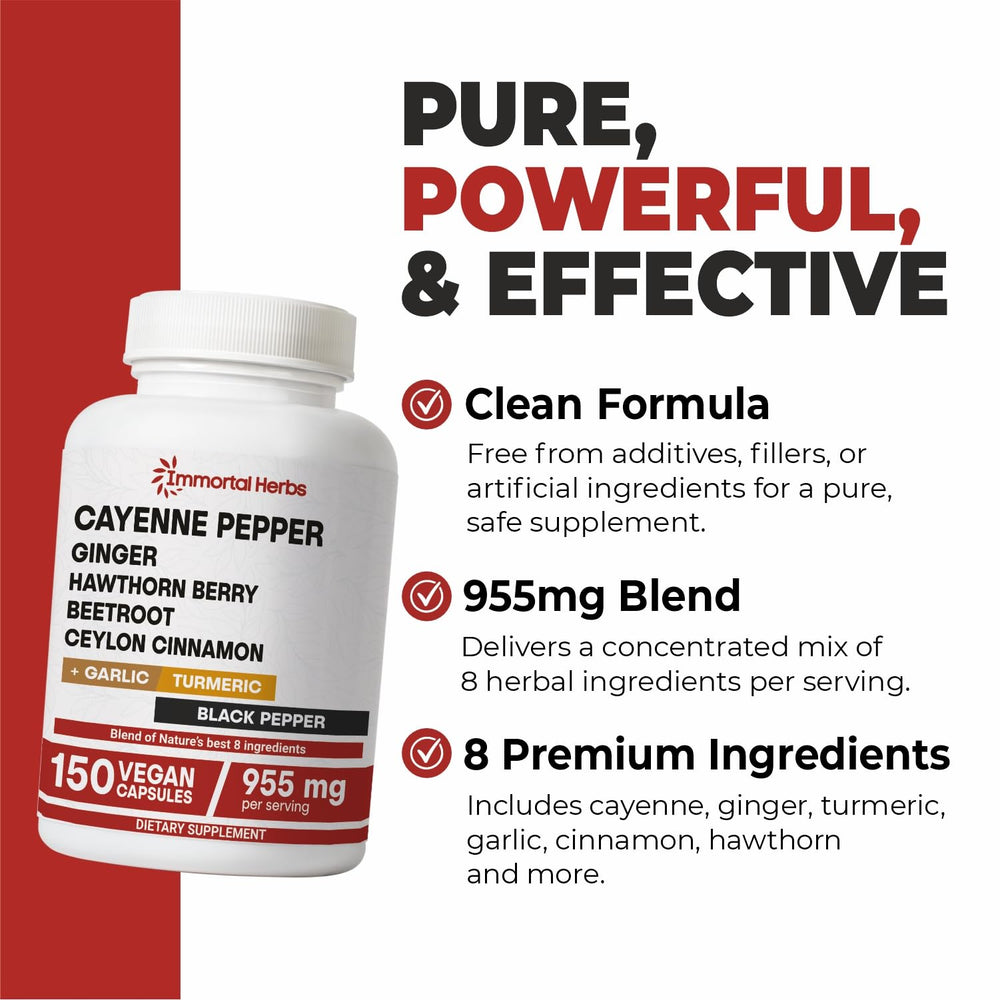 Close-up of label on Immortal Herbs Cayenne Pepper Capsules