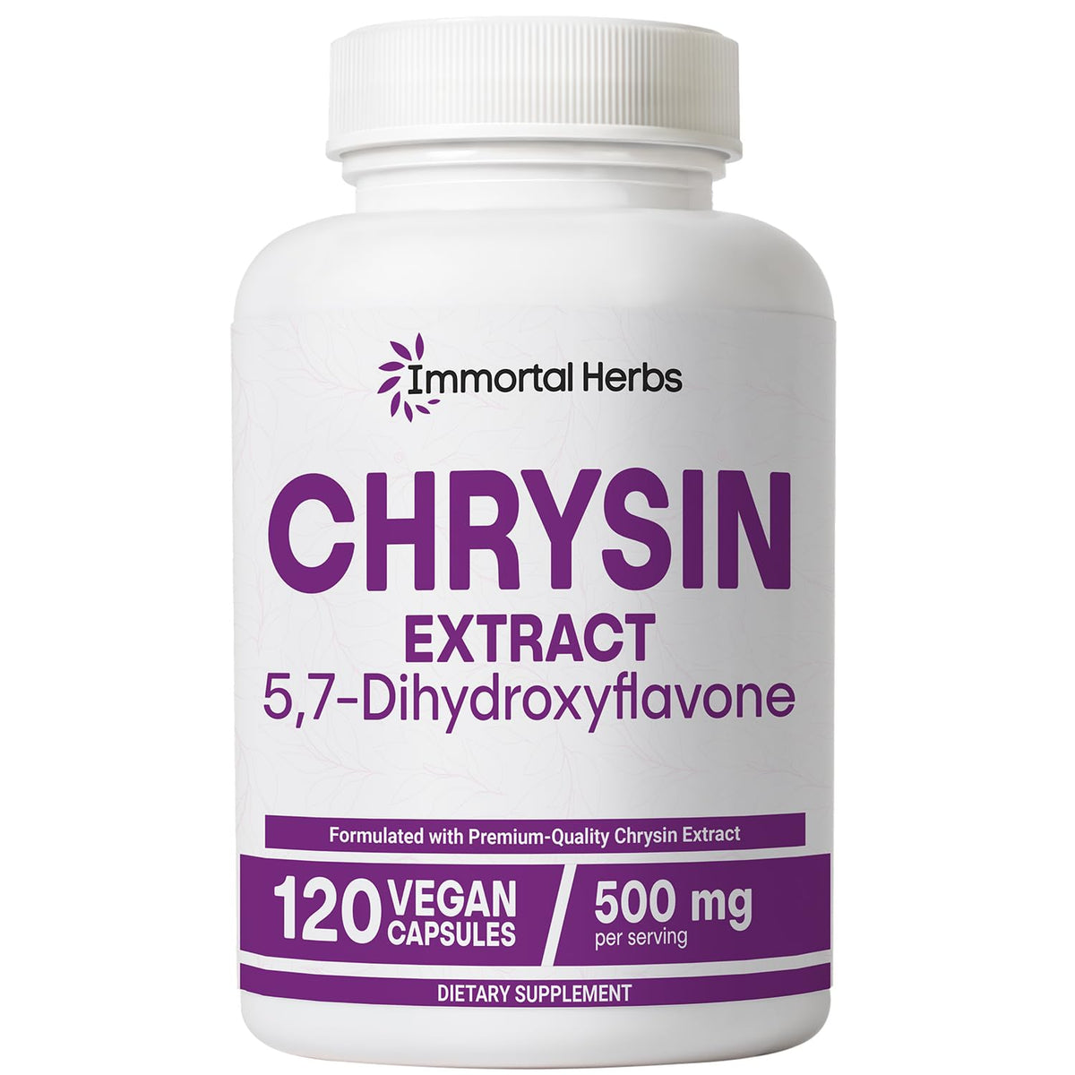Immortal Herbs Chrysin 500mg bottle - front view