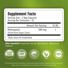 Close-up of Immortal Herbs Policosanol 100mg capsules bottle