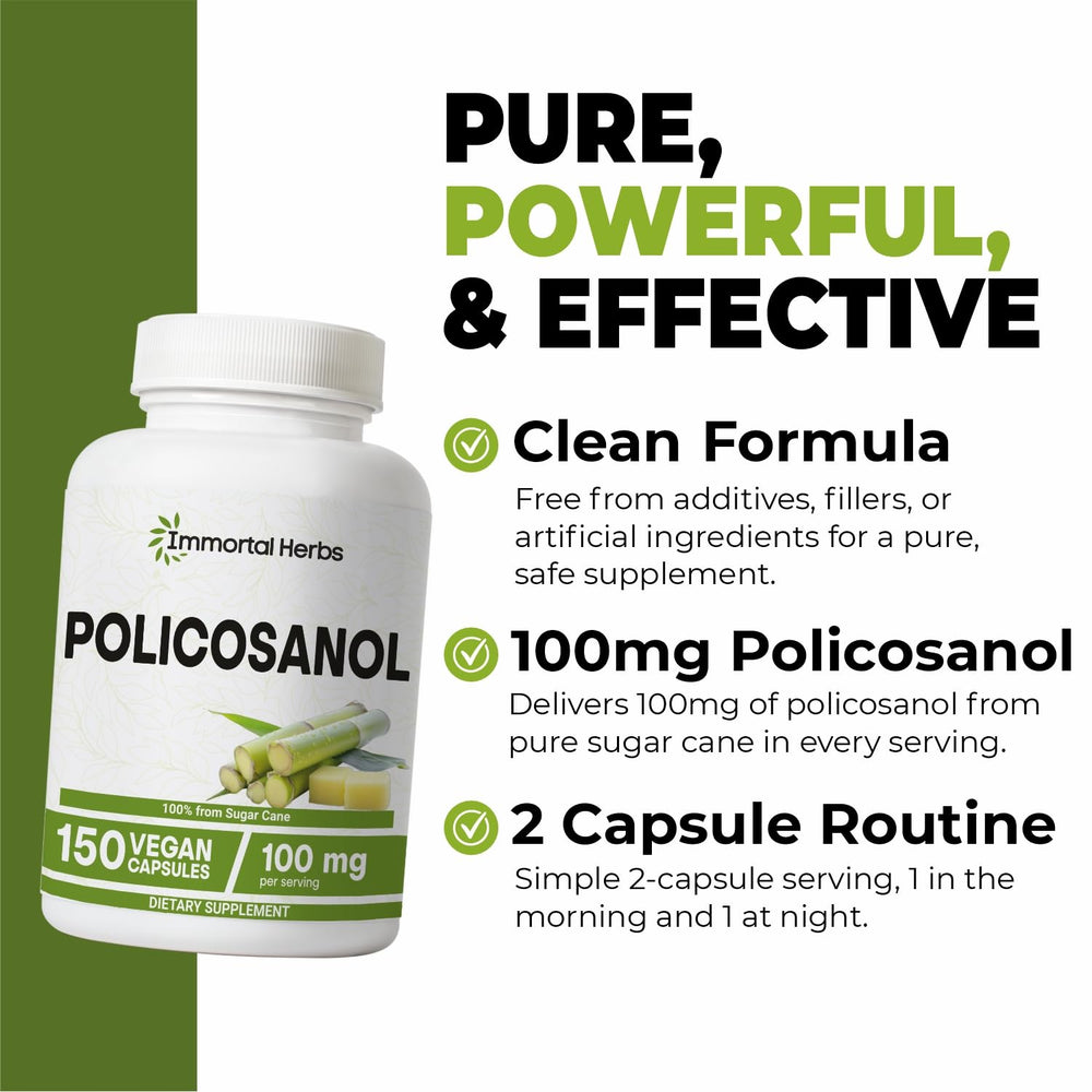 Illustration showing two Policosanol 100mg capsules daily usage