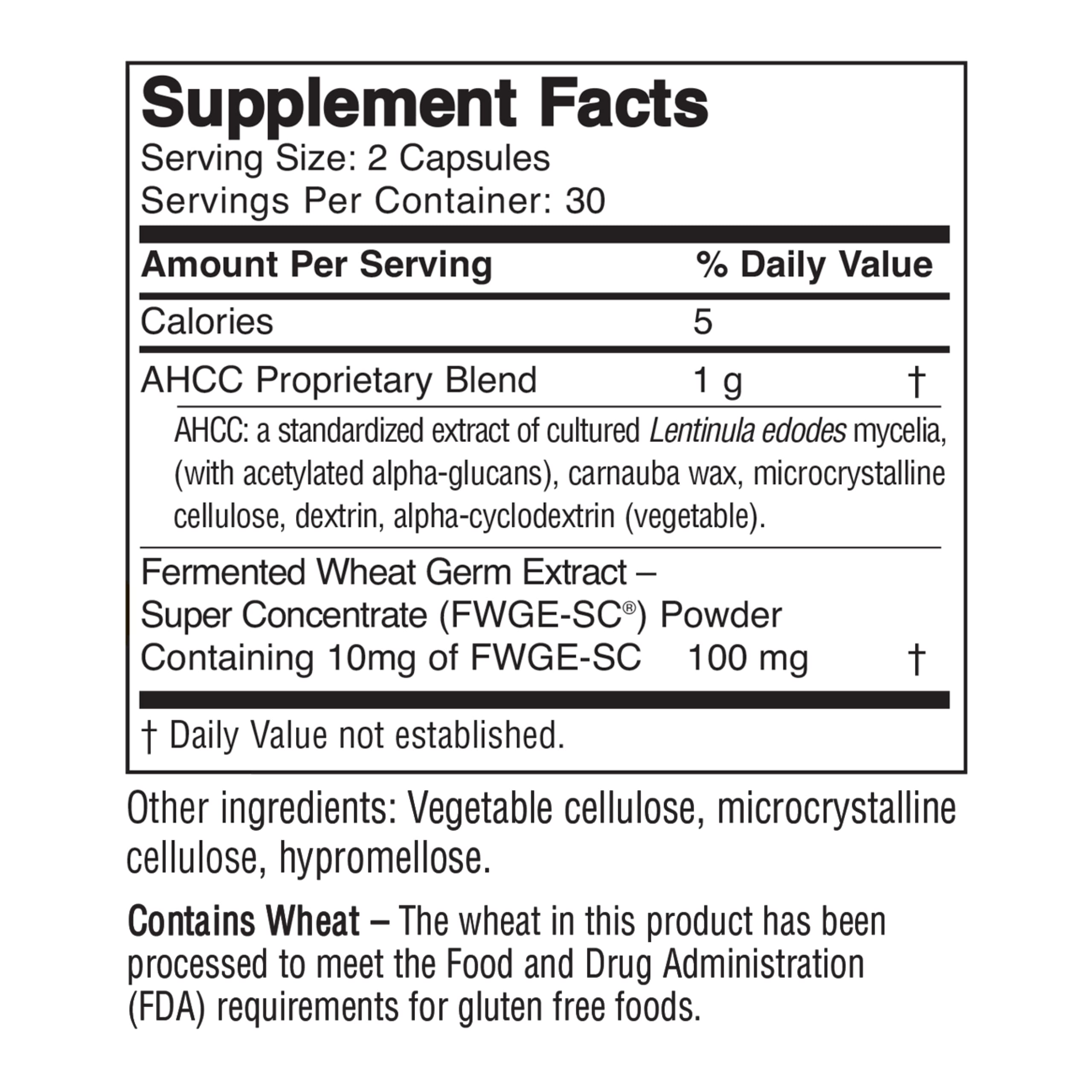 Close-up of AHCC and Fermented Wheat Germ Extract capsules