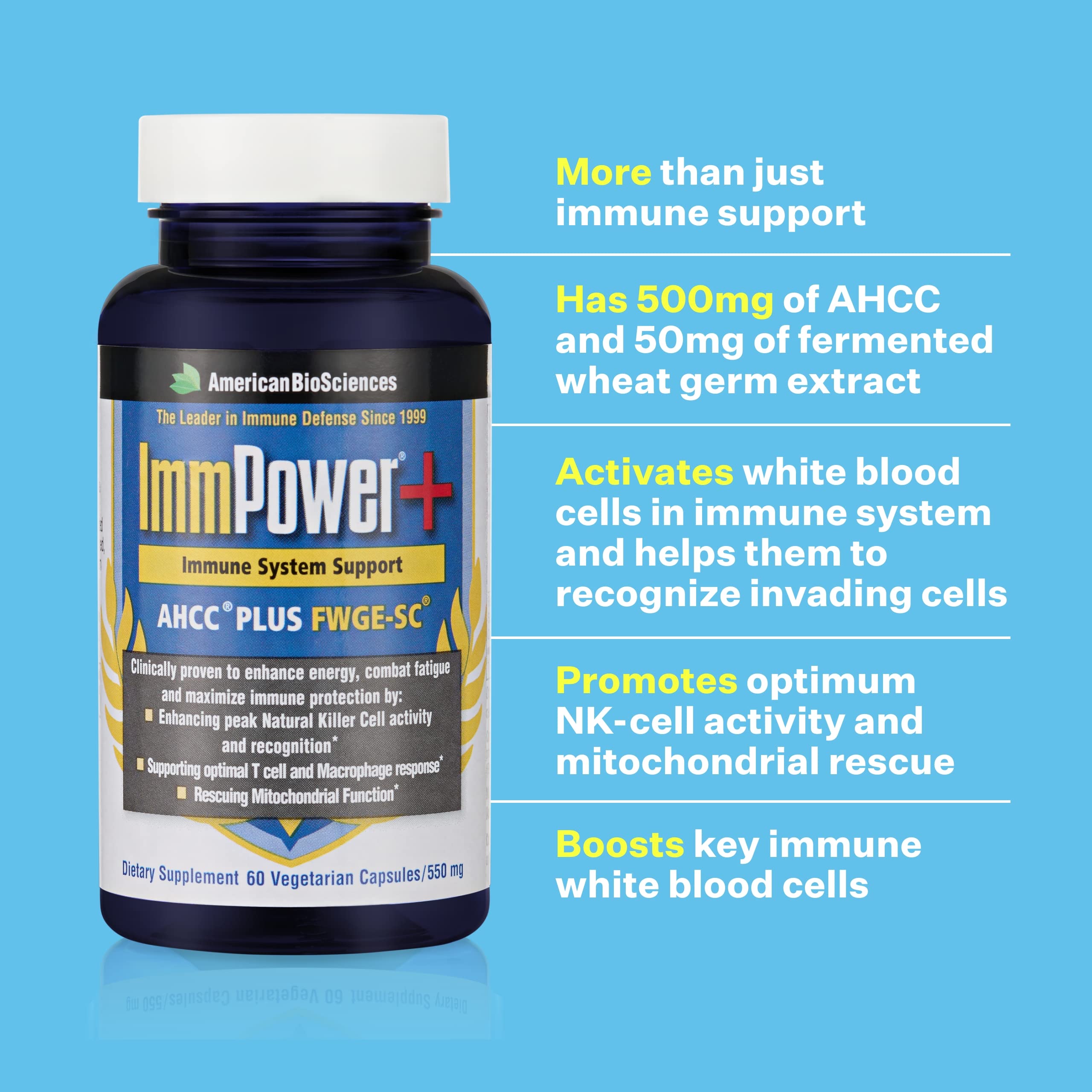 Packaging label highlighting immune support and NK cell activity