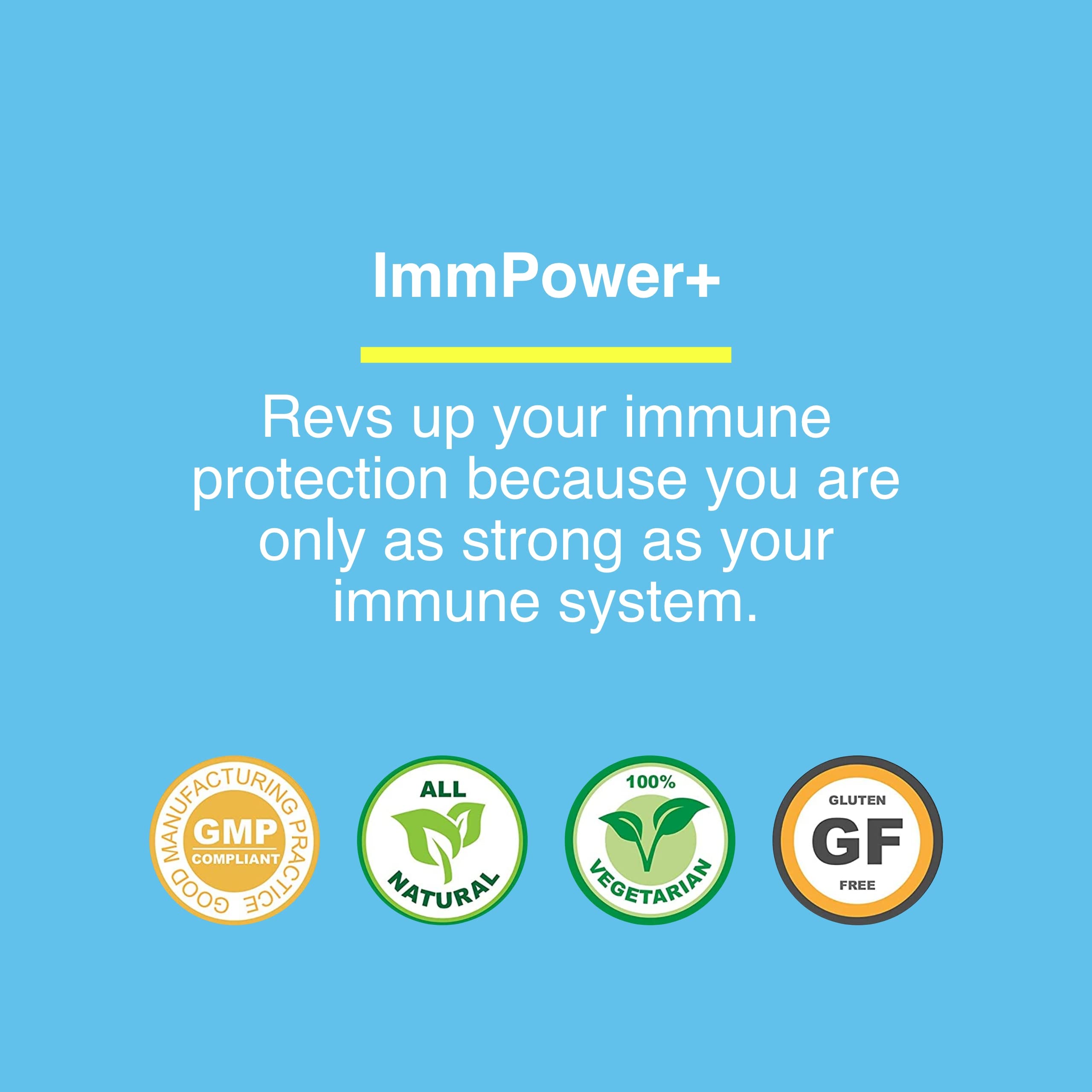 Bottle of ImmPower Plus containing 60 veggie capsules