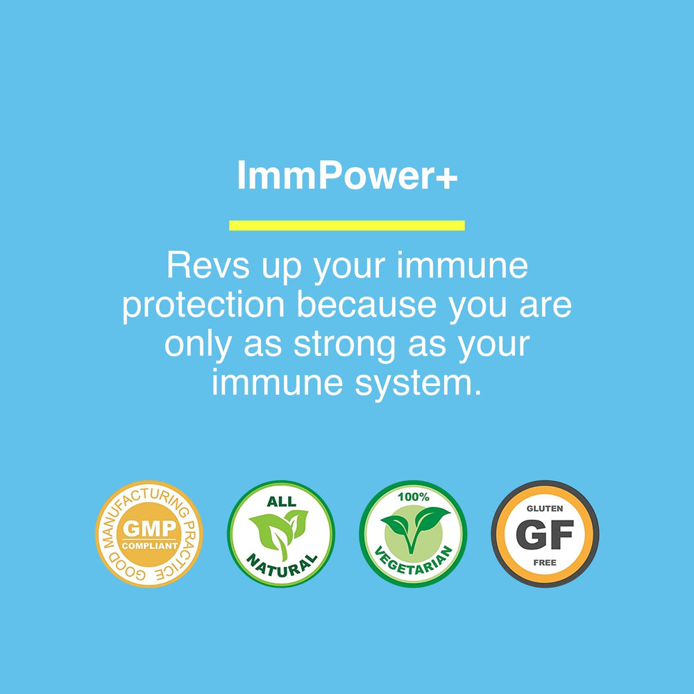 Bottle of ImmPower Plus containing 60 veggie capsules