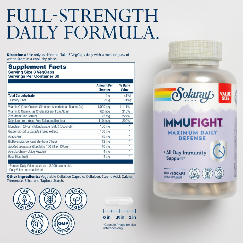 Immufight bottle back label with ingredients