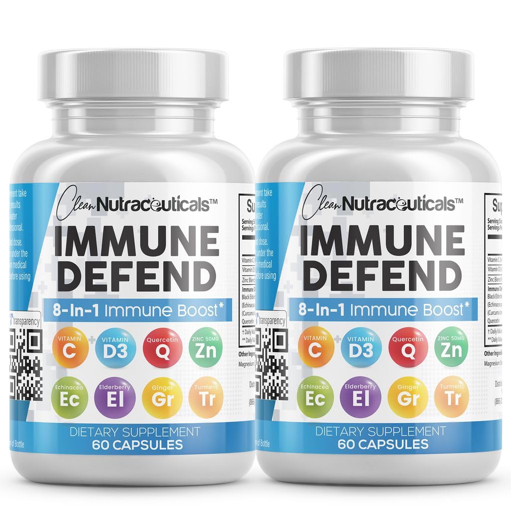 Front view of Immune Defense 8-in-1 vegan capsules bottle (60 count)