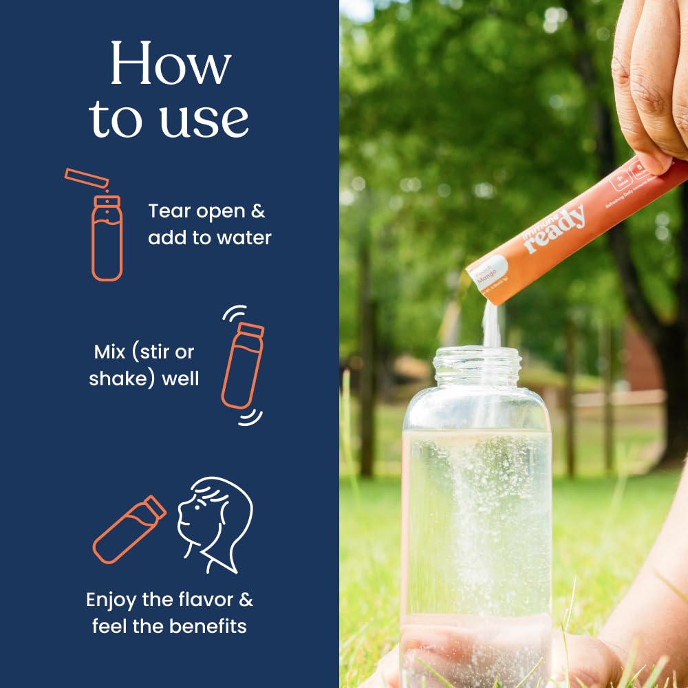 Immune Ready electrolyte packets with Peach Mango flavor