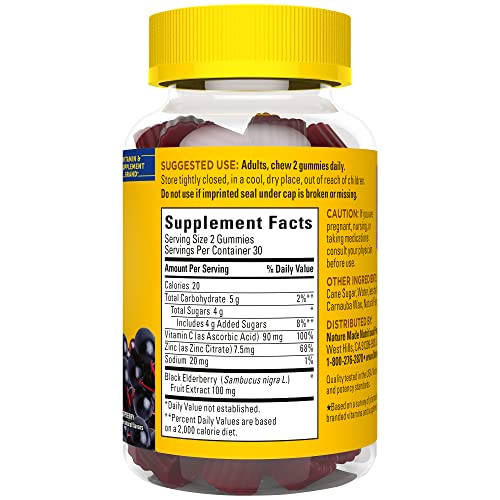Immune support supplement with elderberry, Vitamin C, and Zinc.