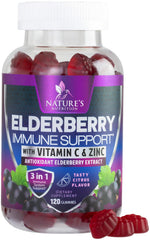 Front hero image of Immune Support Gummies bottle showing elderberry-zinc-vitamin C formula