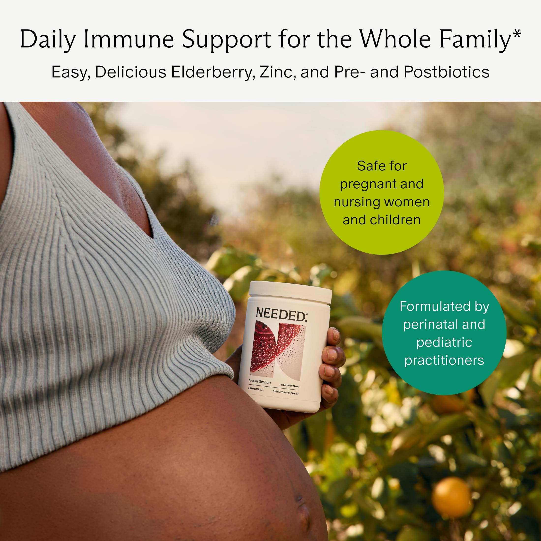 Zinc, elderberry, prebiotics and postbiotics ingredients on label