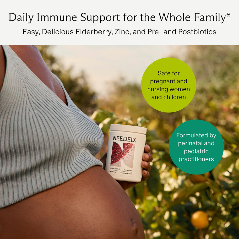 Zinc, elderberry, prebiotics and postbiotics ingredients on label