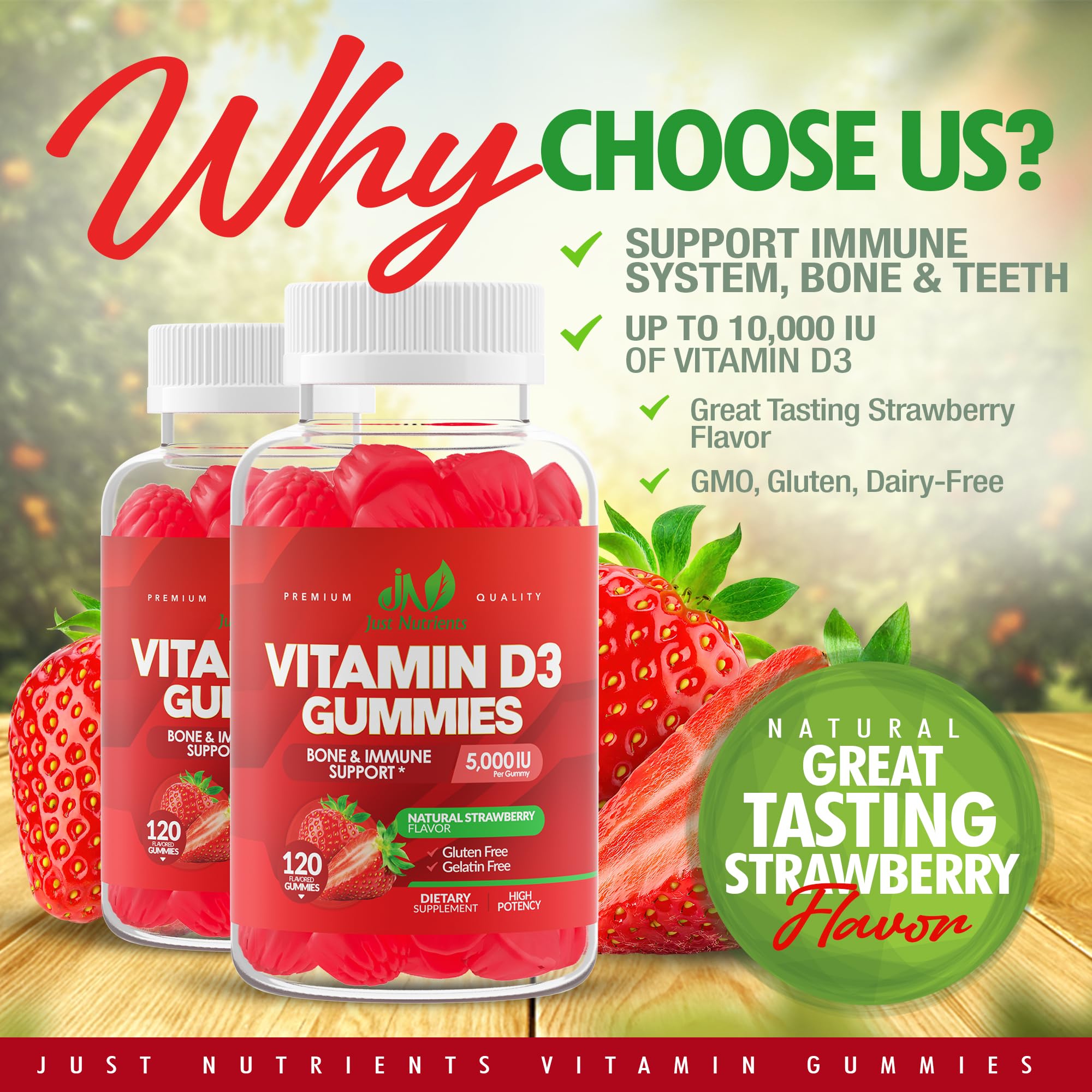 Immune support Vitamin D3 gummies for adults and kids - strawberry flavor