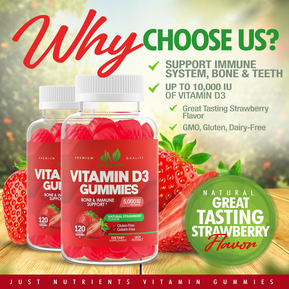 Immune support Vitamin D3 gummies for adults and kids - strawberry flavor