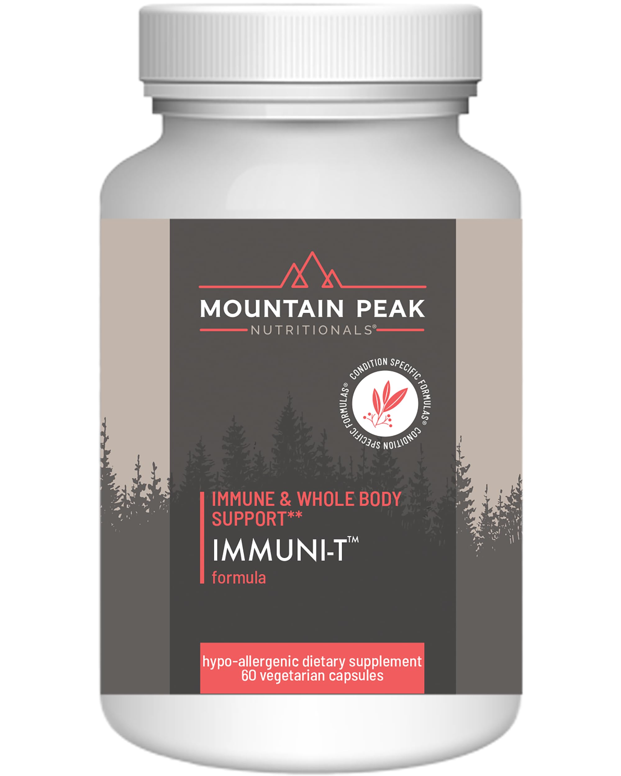 Front view of Mountain Peak Nutritionals Immuni-T Advanced Immune Support bottle with label visible