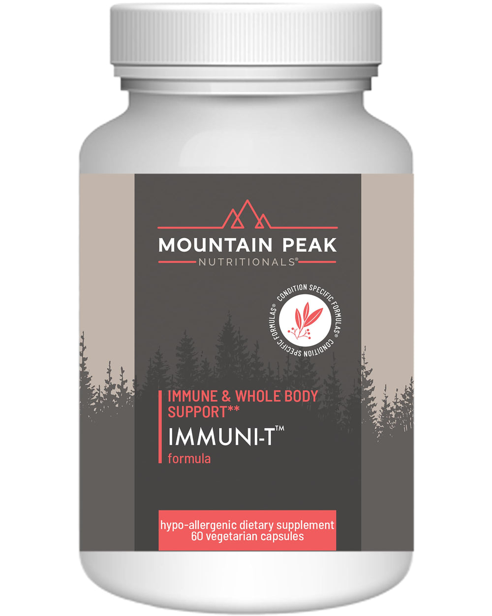 Front view of Mountain Peak Nutritionals Immuni-T Advanced Immune Support bottle with label visible