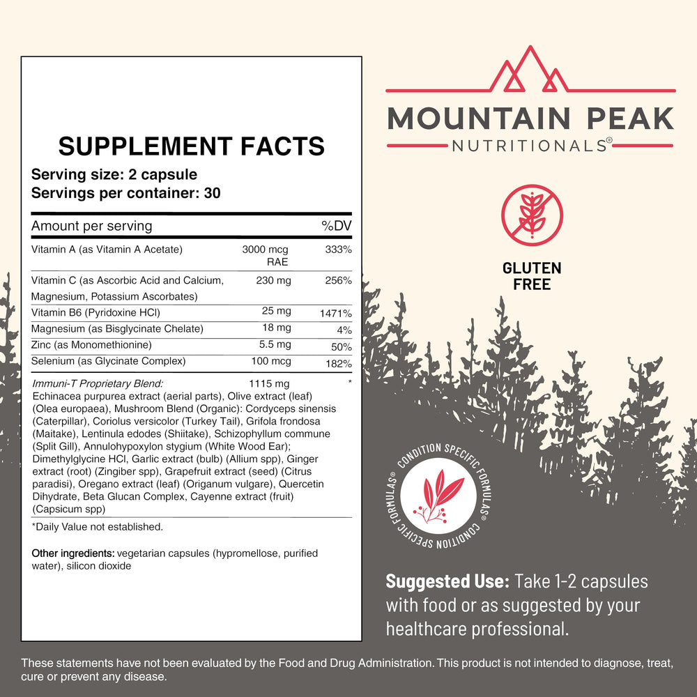 Vitamin A, Vitamin C and Zinc icons highlighted on Immuni-T packaging