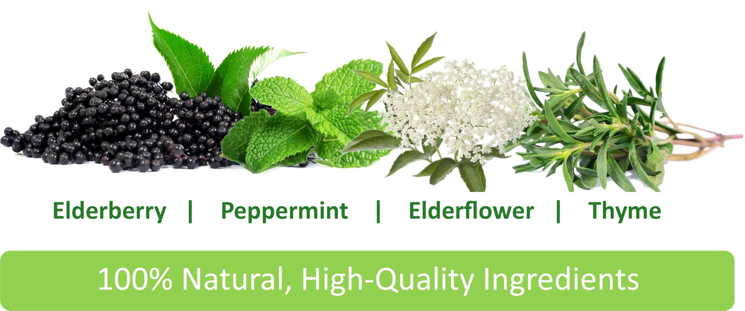 Elderflower, peppermint and thyme ingredients in Immunia syrup