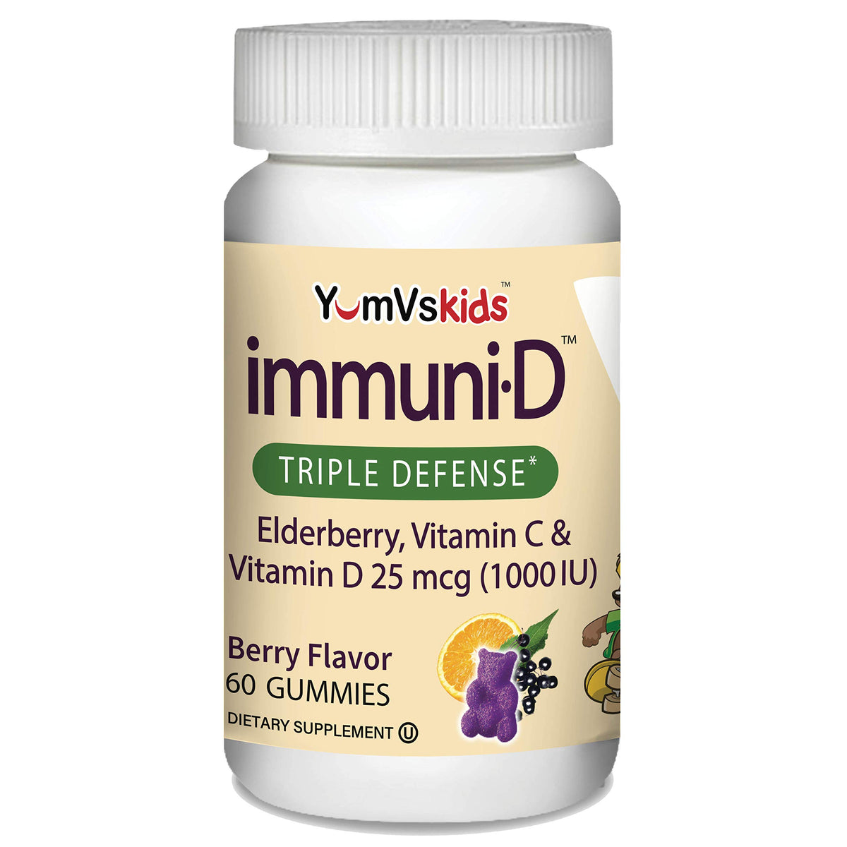 ImmuniD Elderberry Gummies for Kids bottle with berry flavor label