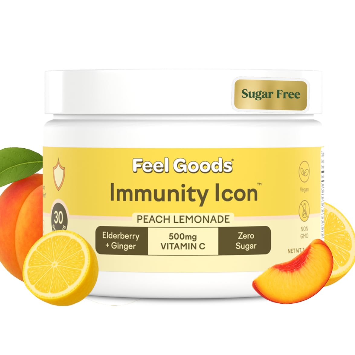 Front view of Feel Goods Immunity Icon Peach Lemonade drink mix