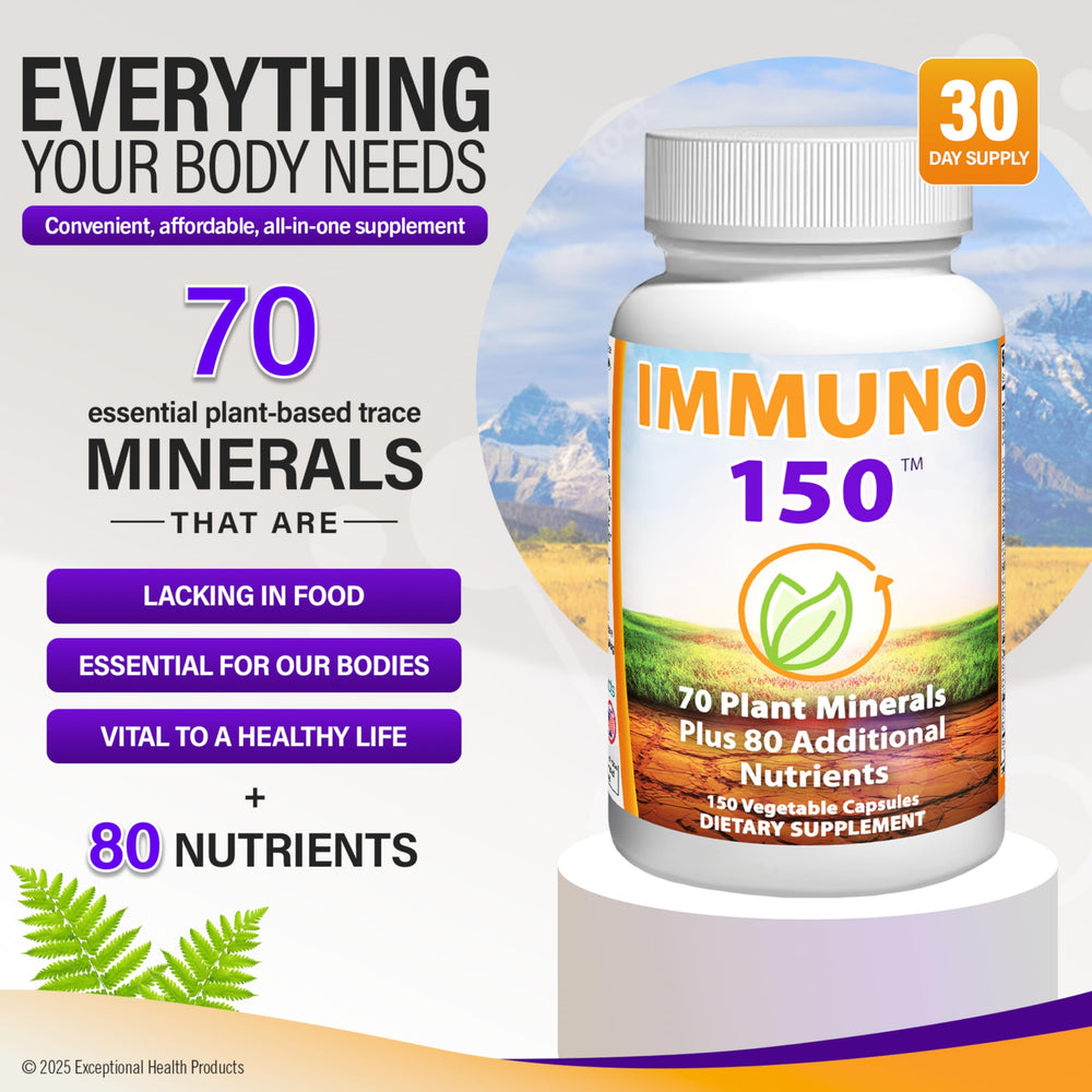 Graphic illustrating 70 plant minerals in Immuno 150