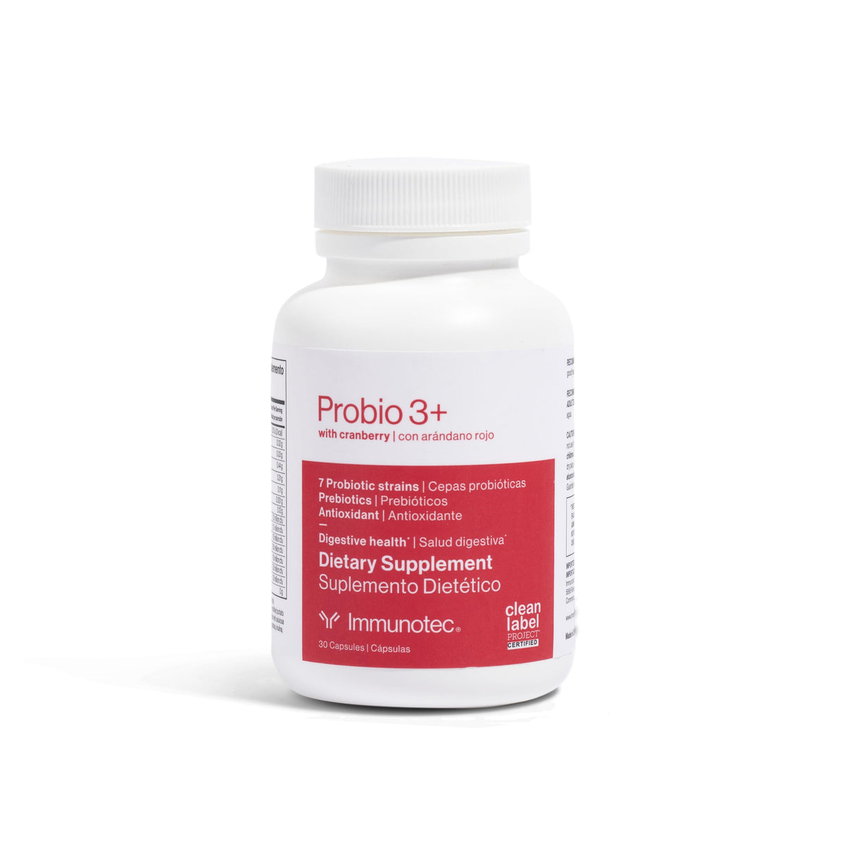 Immunotec PROBIO 3+ with Cranberry bottle on white background