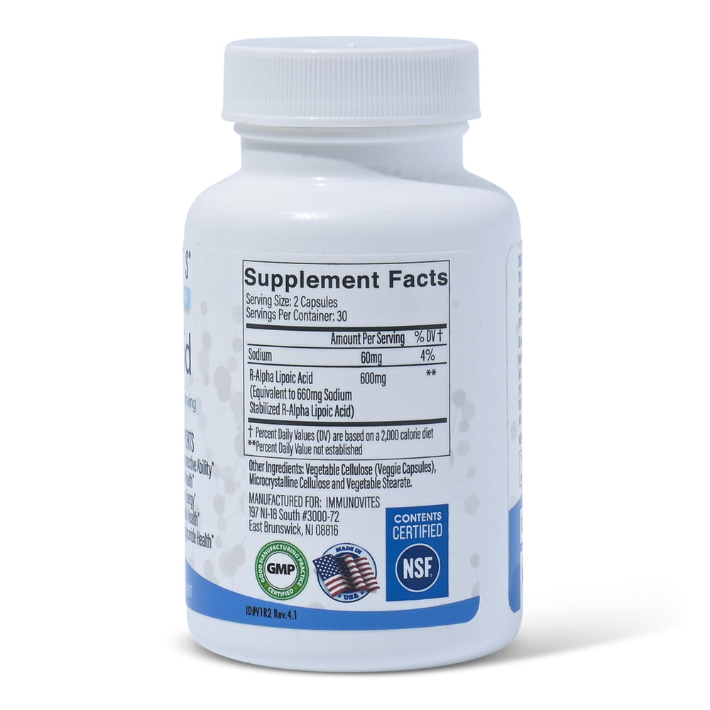 Close-up of product capsule representing 600mg R-ALA