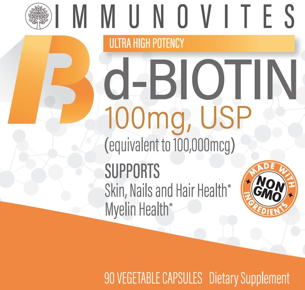 Label showing USP D-Biotin 100mg