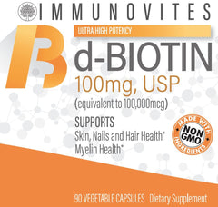 Label showing USP D-Biotin 100mg