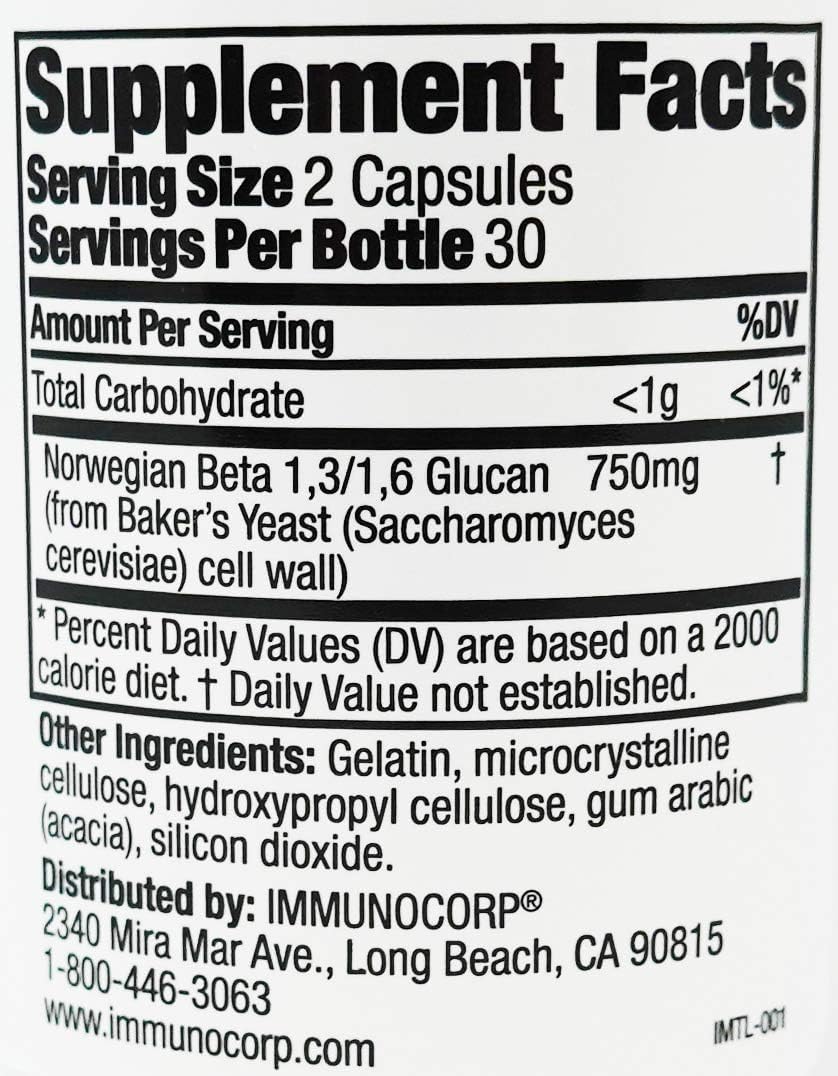 Close-up of Immutol capsules showing 375 mg dosage and NBG ingredient
