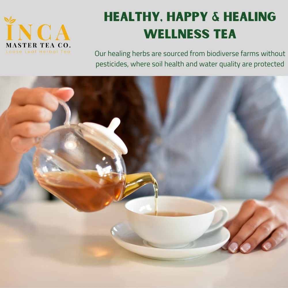 Dry INCA MASTER TEA herbs ready for a soothing, aromatic steep.