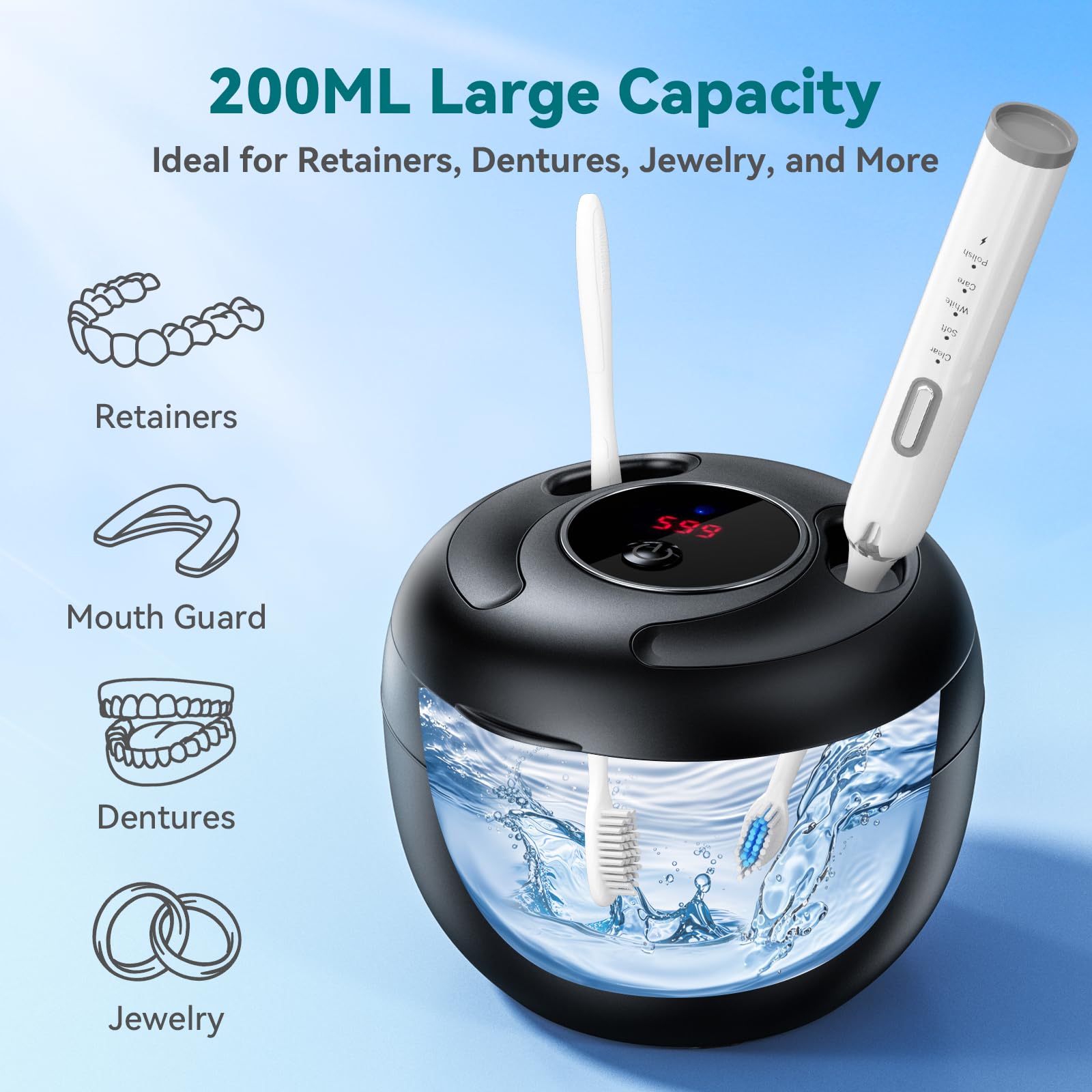  Included tweezers and cleaning basket with the cleaner