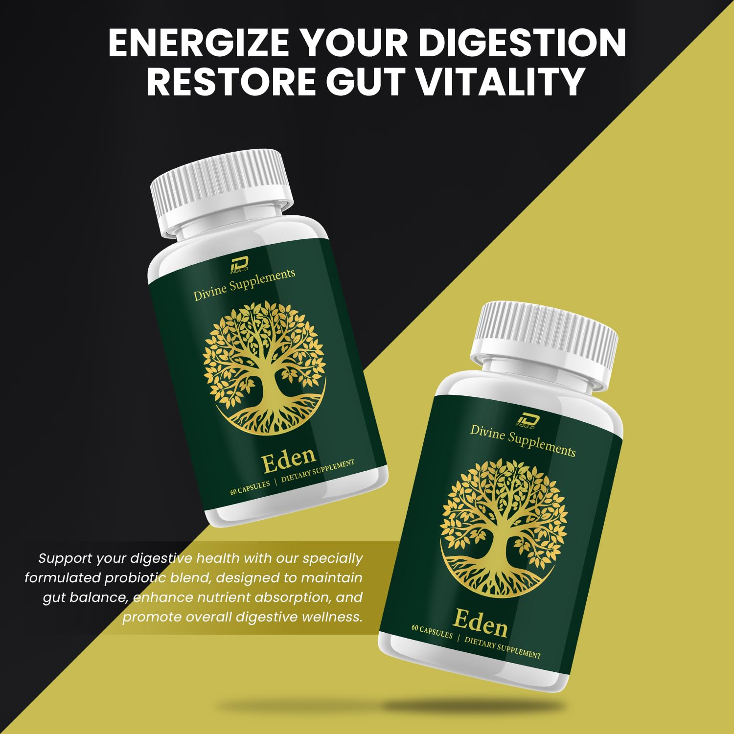 Digestive wellness infographic featuring Eden Capsules