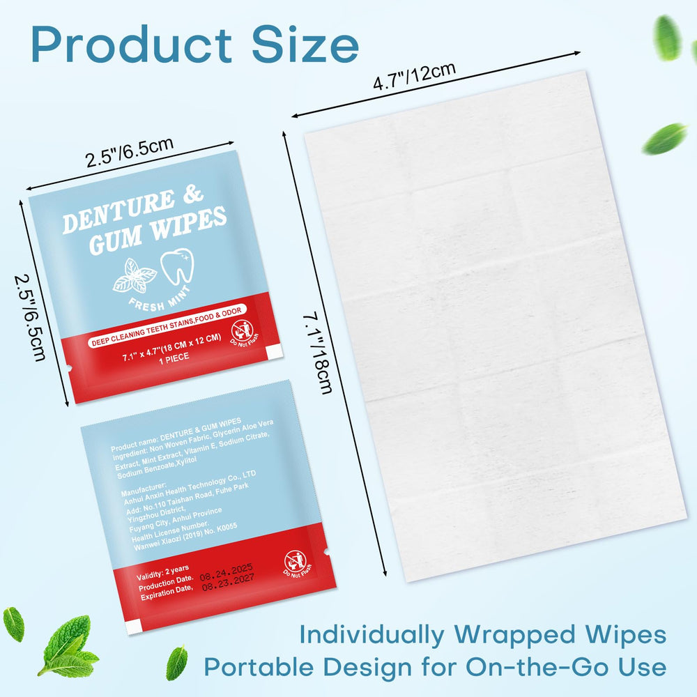 Individually wrapped denture cleaning wipes