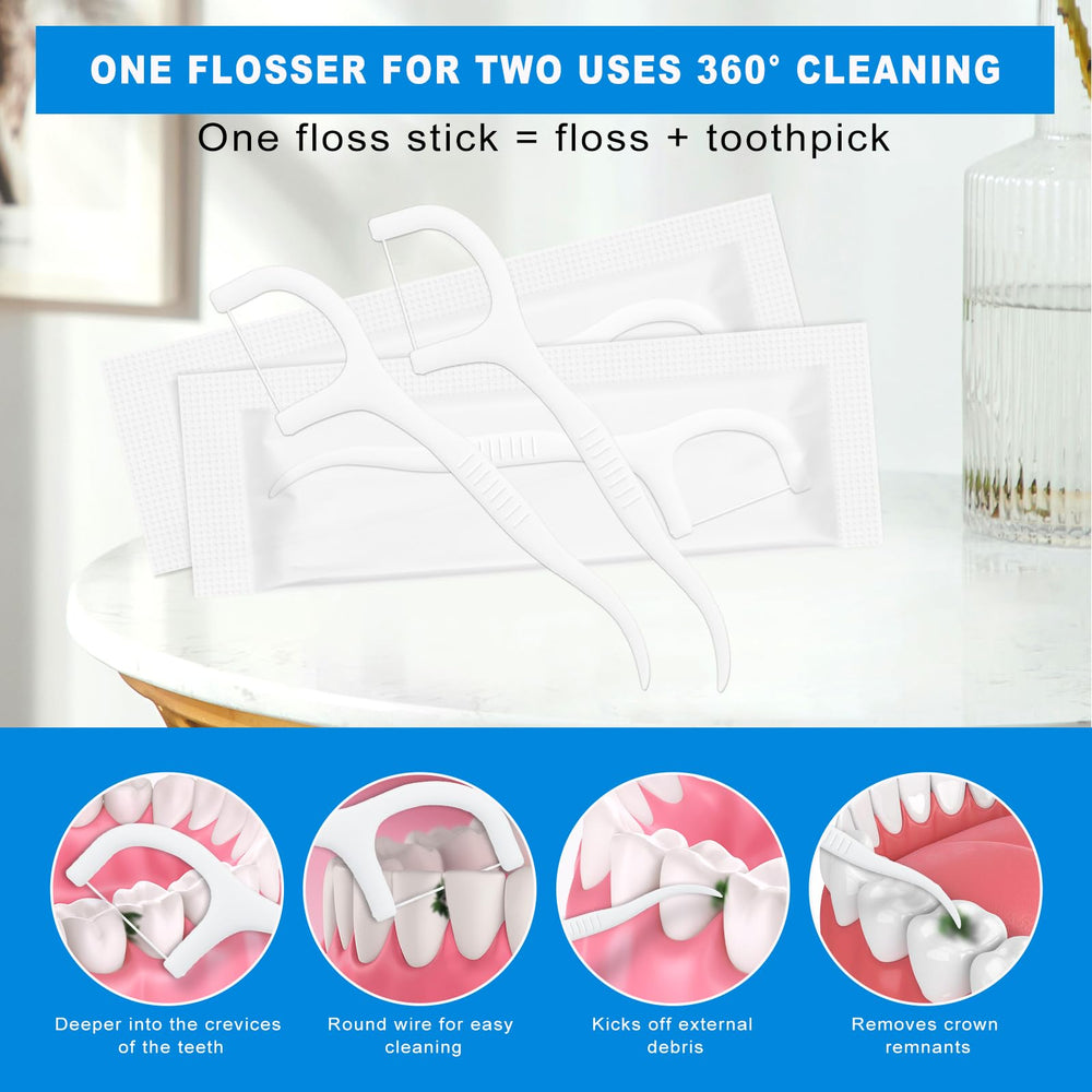 Individually wrapped flossers suitable for purse or pocket