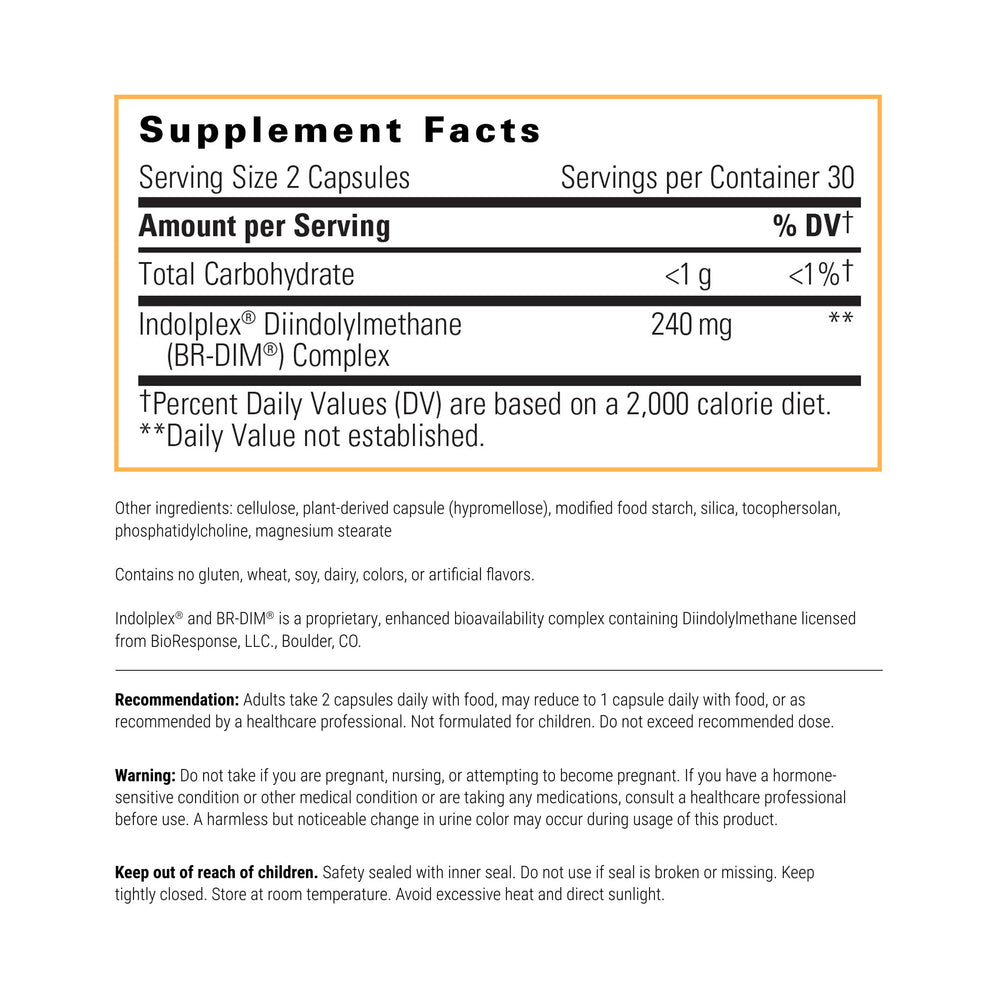 Back label of Indolplex bottle detailing ingredients and dosage