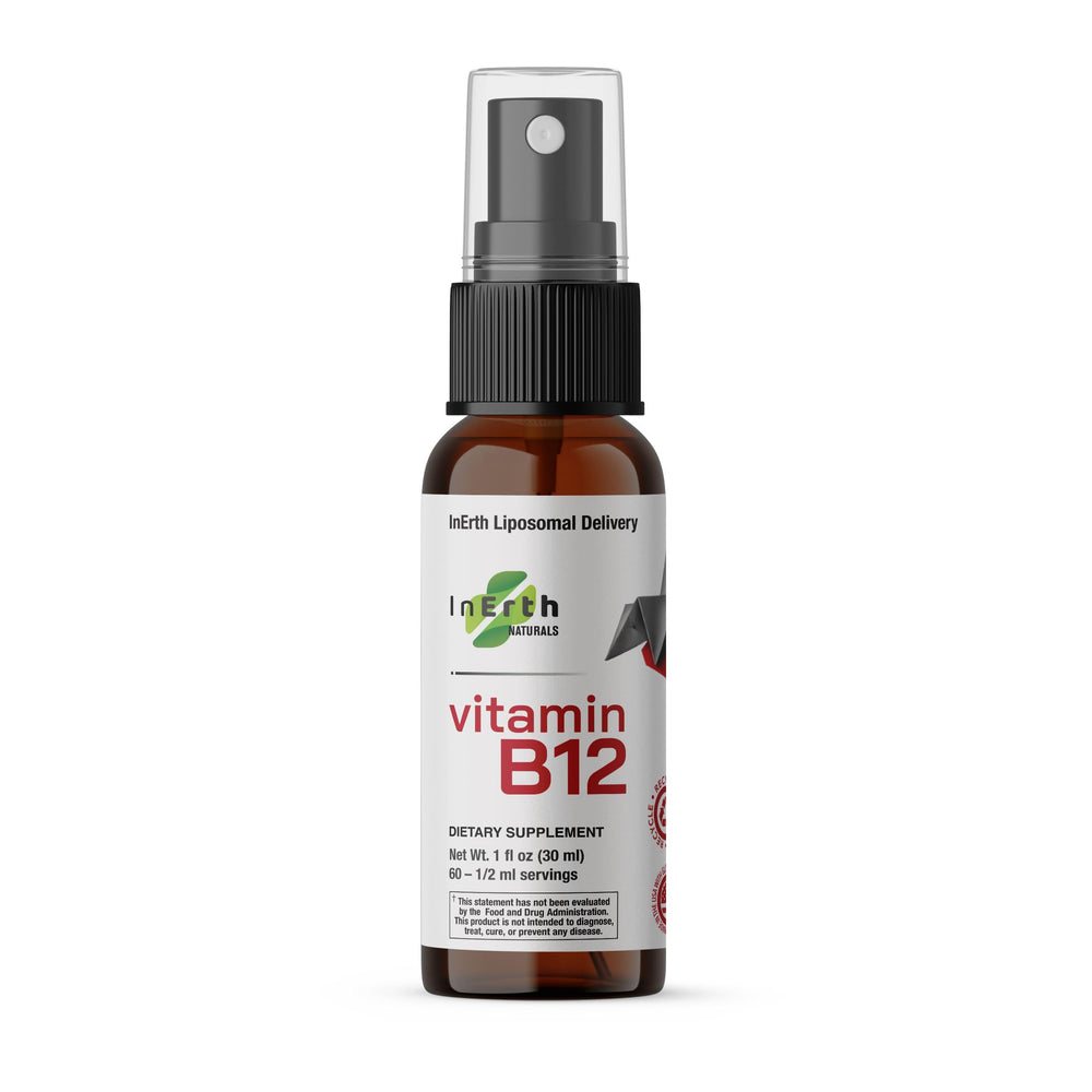 Packaging showing non-GMO, gluten-free vegan B12 liquid drops
