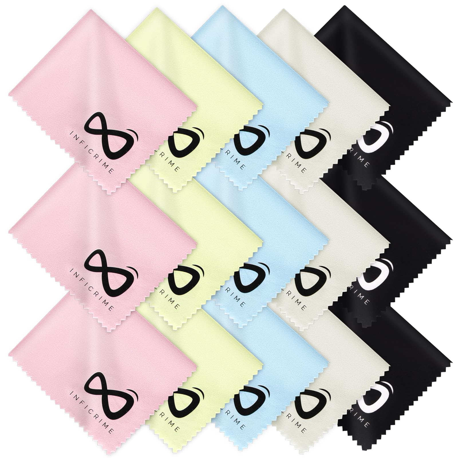 INFICRIME 15-pack microfiber cloths pack shot showing all colors