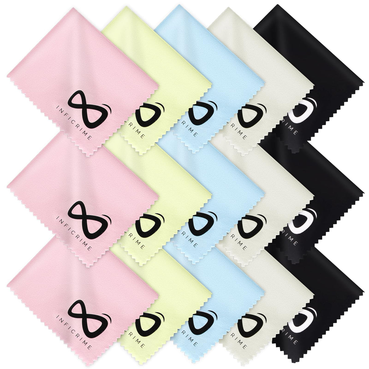 INFICRIME 15-pack microfiber cloths pack shot showing all colors
