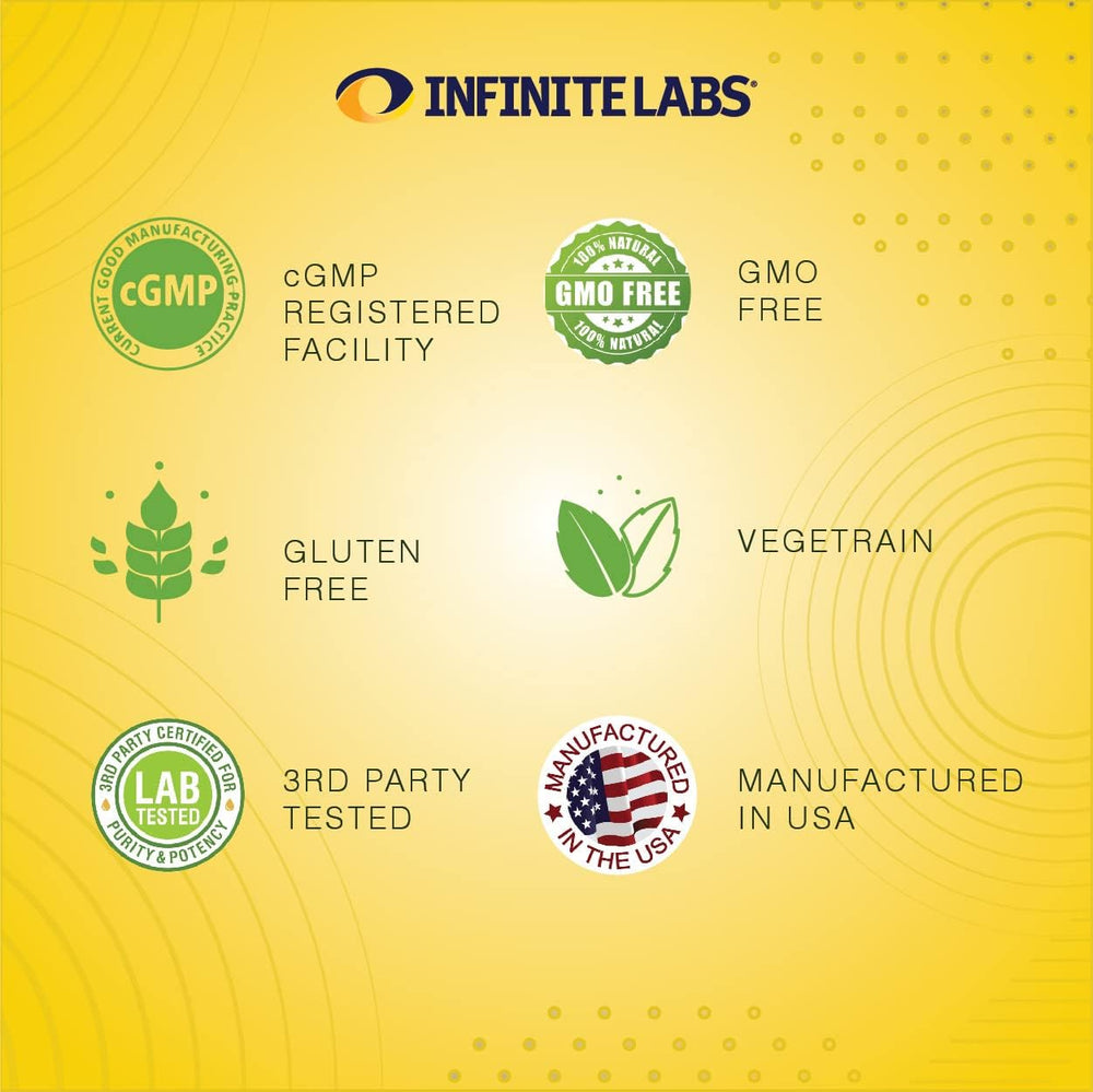Non-GMO and gluten-free claim on Infinite Labs packaging