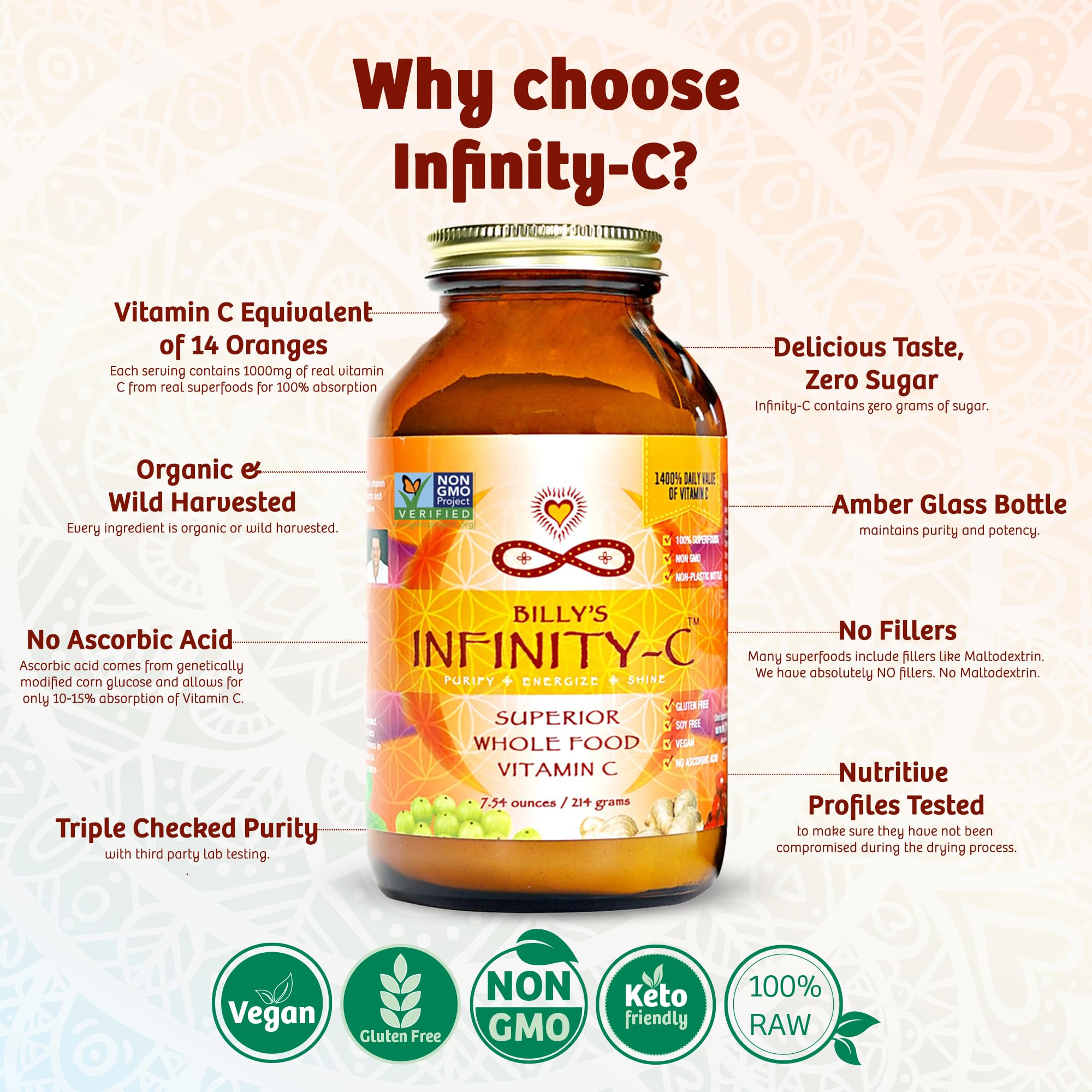 Organic camu camu and amla powder components in Infinity-C