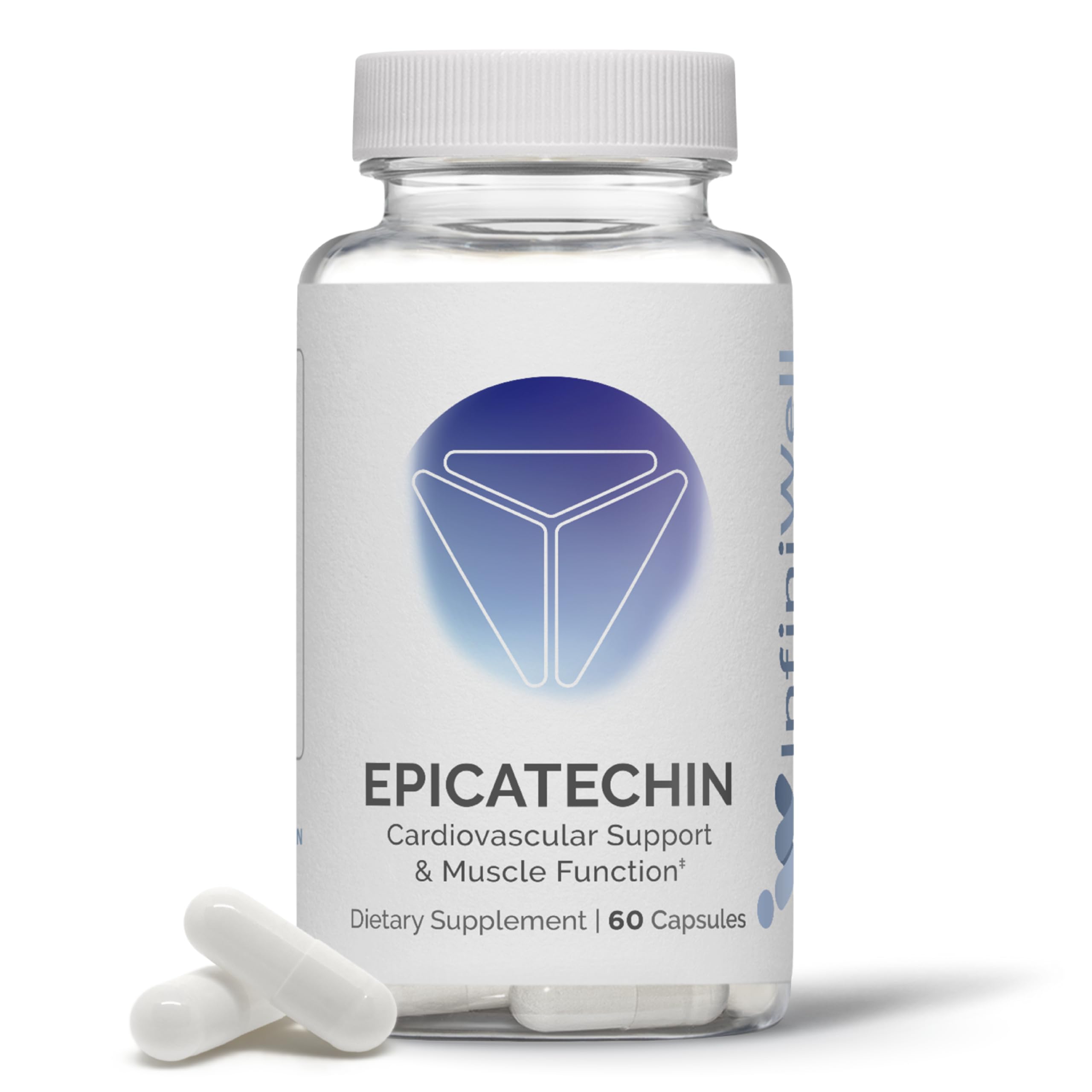 Front view of InfiniWell Epicatechin 60 capsules packaging