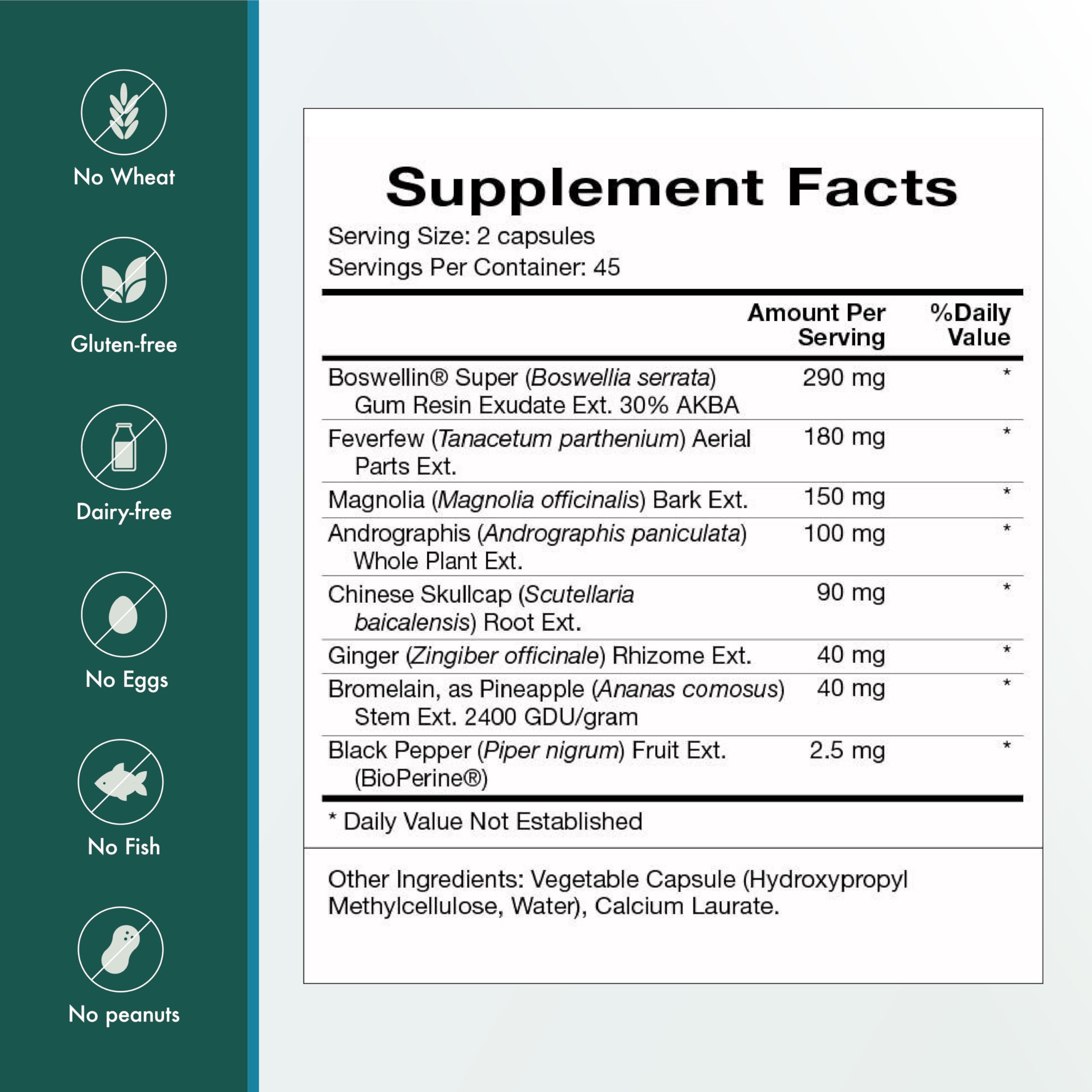 Black pepper extract BioPerine used to aid absorption in InflamAway