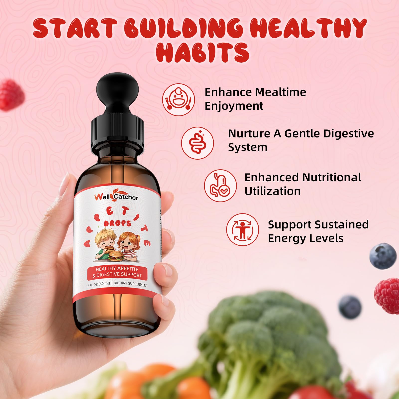 Icons representing zinc, vitamin B12, bromelain, and hawthorn