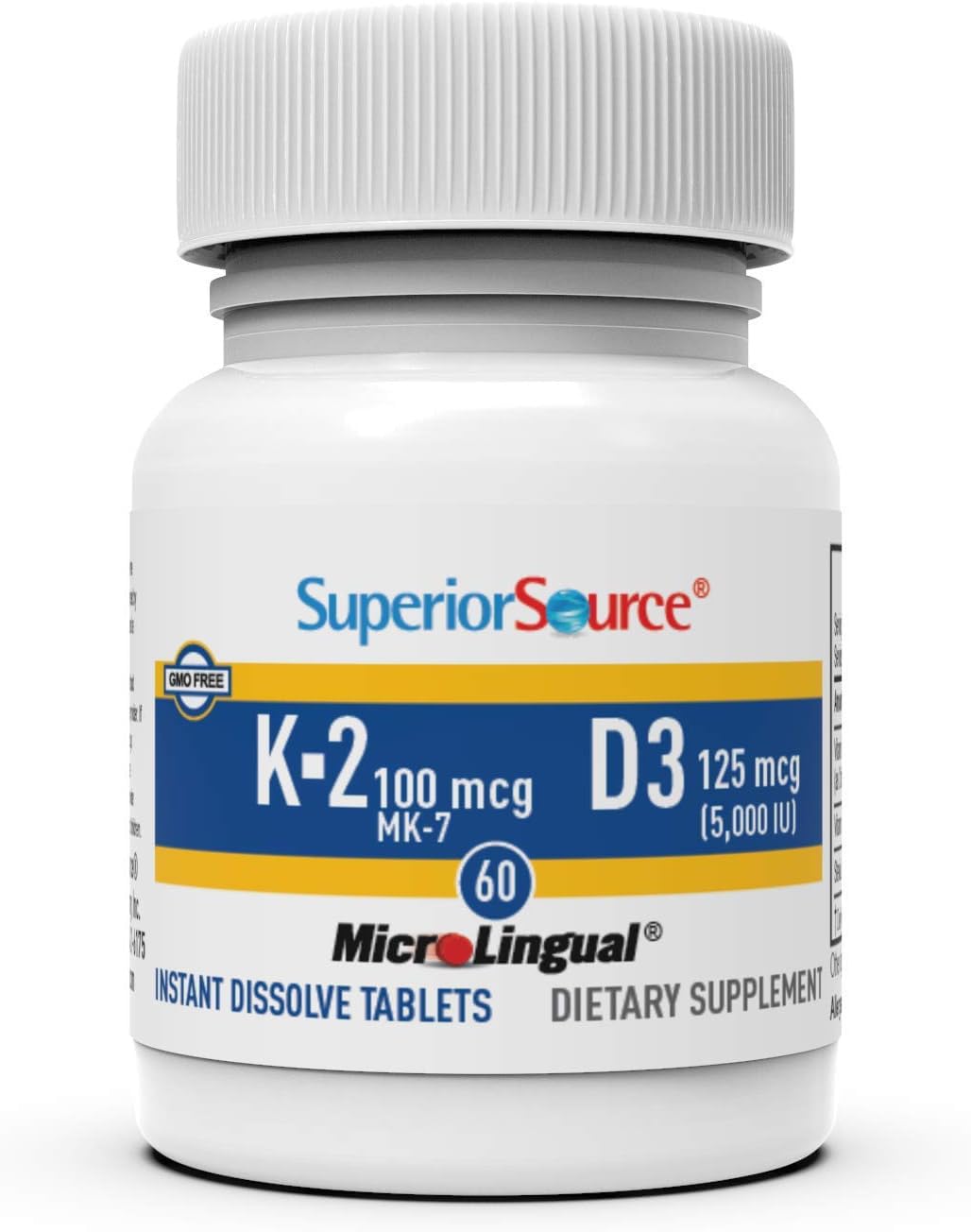 Label showing K2 MK-7 100 mcg and D3 125 mcg ingredients
