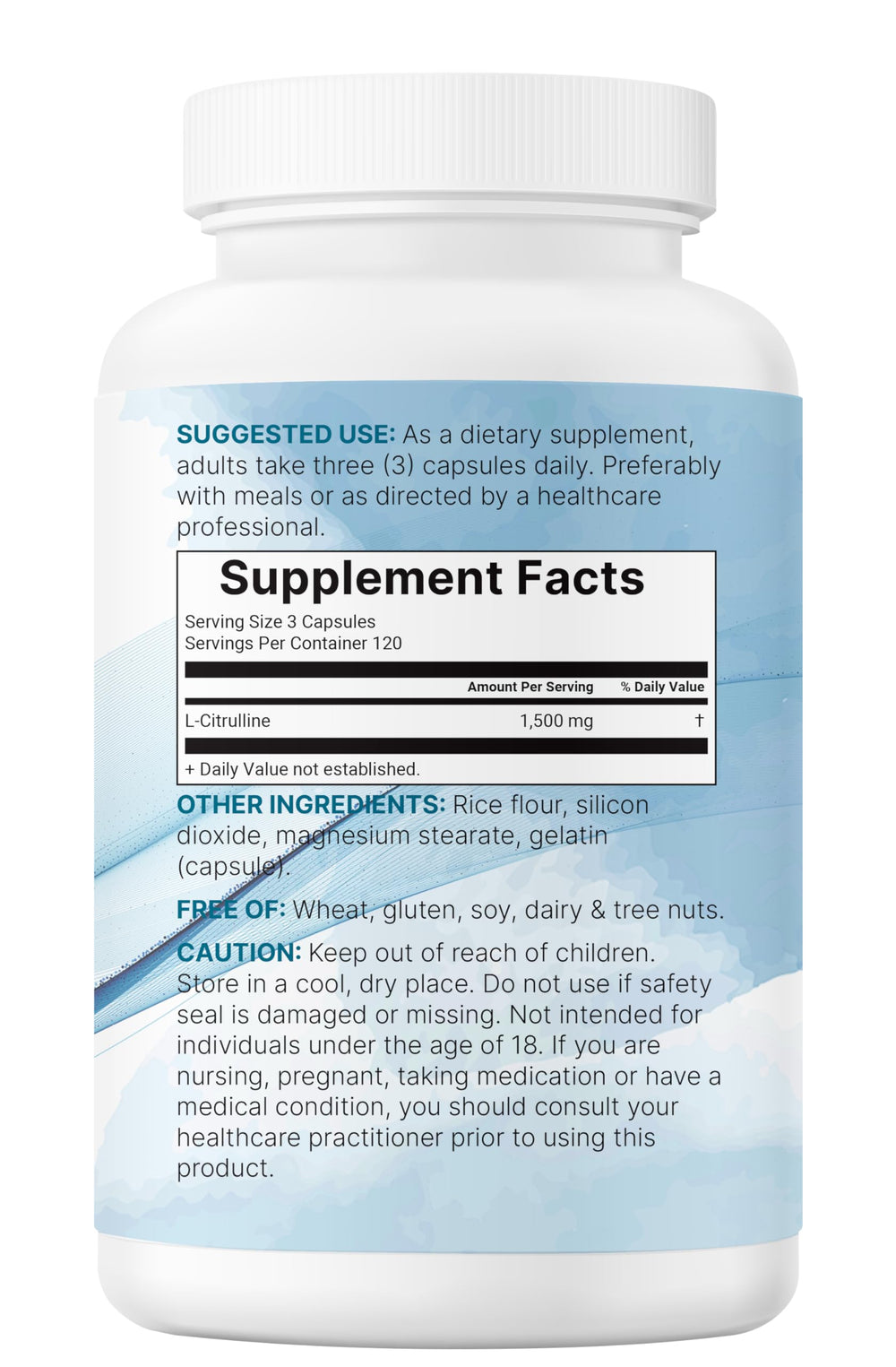 Ingredient list for L Citrulline 1,500mg supplement