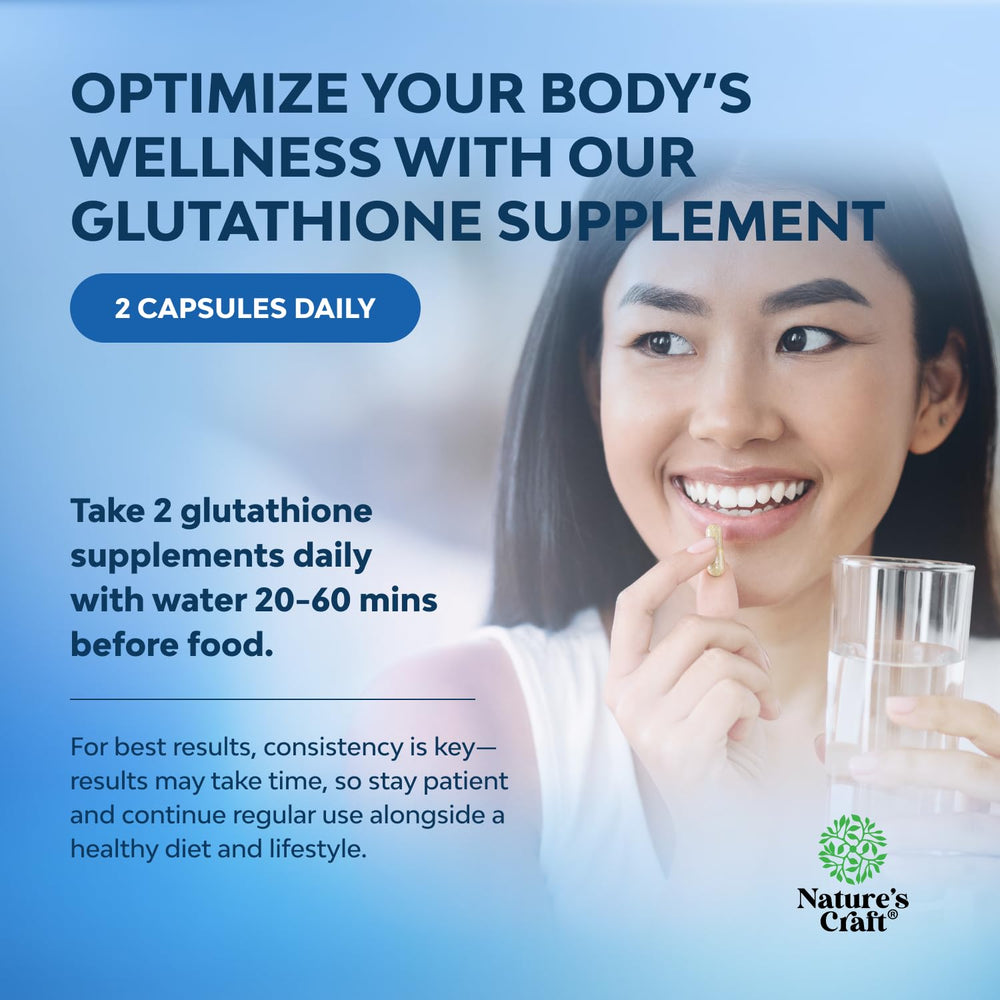 Ingredient panel showing 1000mg glutathione and milk thistle