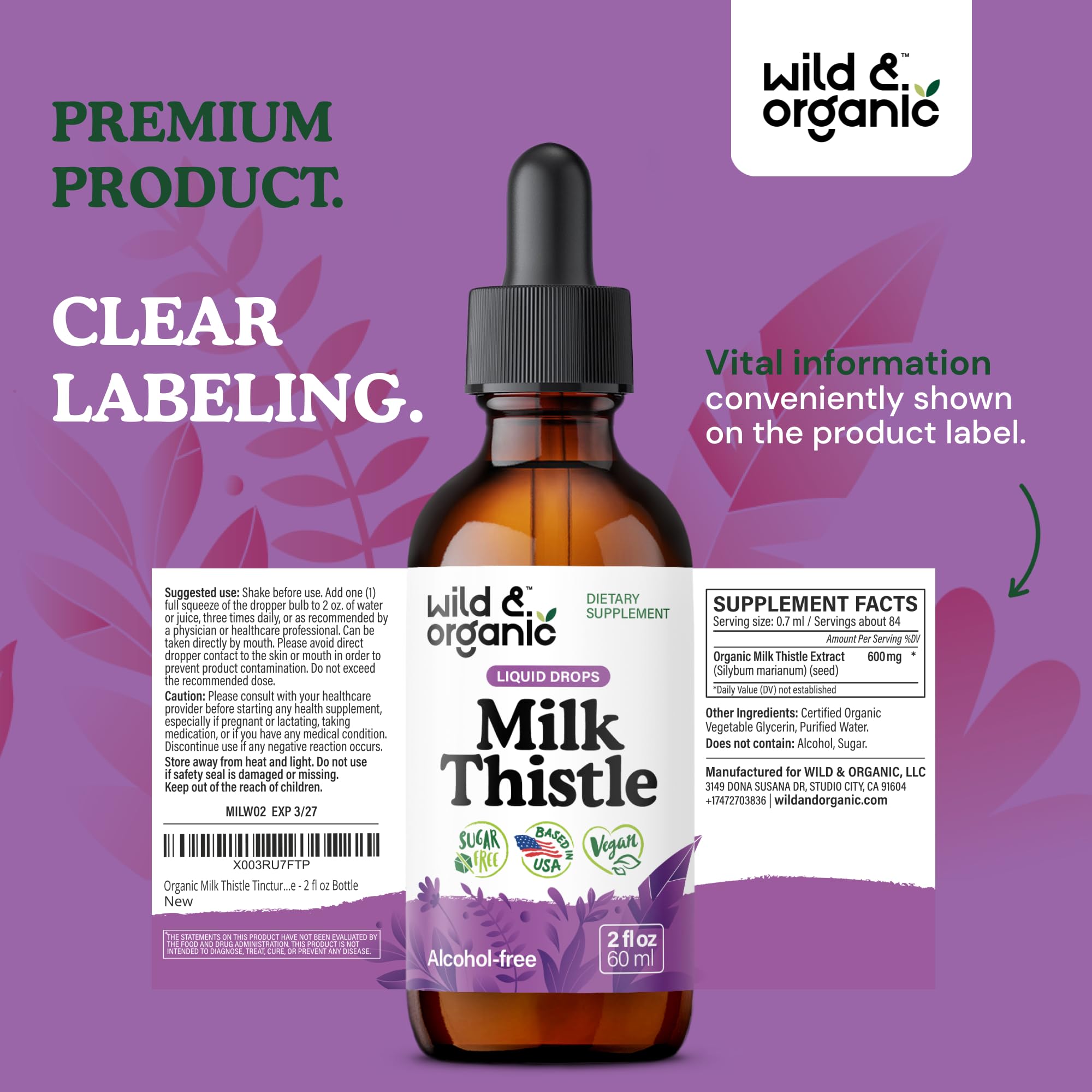 Ingredients and label details for milk thistle extract