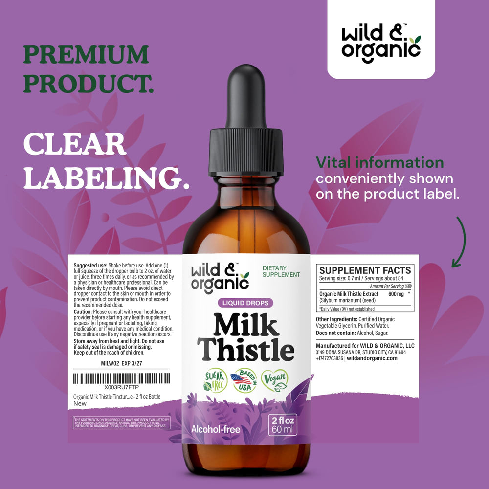 Ingredients and label details for milk thistle extract