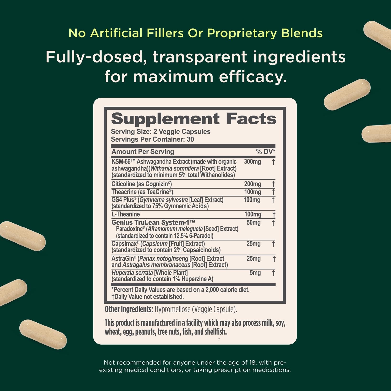 Close-up of ashwagandha and TeaCrine ingredients
