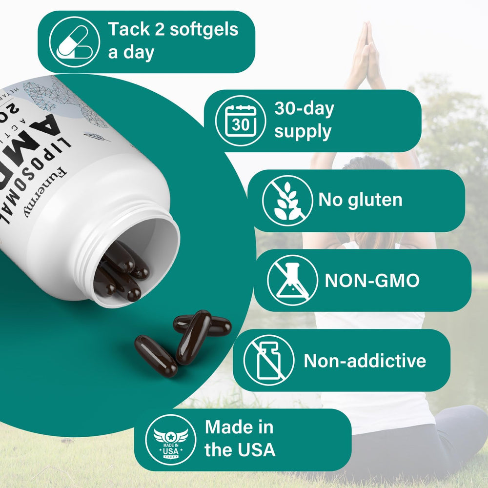 Product packaging with 600 softgels and AMPK activation branding